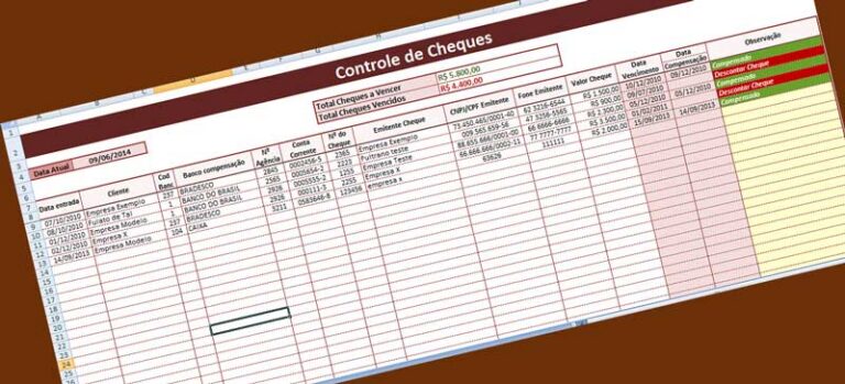 Planilha controle de cheques gratuita