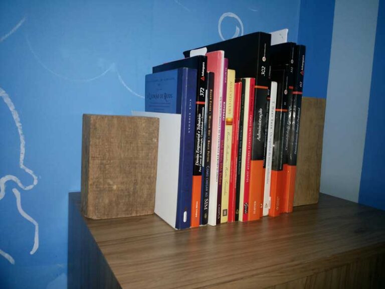 Suporte para livros caseiro com madeira de demolição