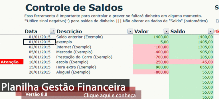 Atualização Planilha de controle Financeiro Pessoal ajuste de saldo
