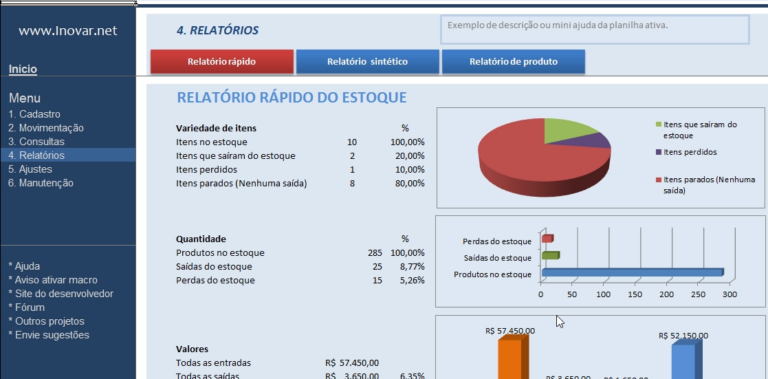 Mais detalhes da nova Planilha de controle de estoque