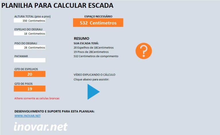 Planilha Gratuita para Cálculo de Escadas