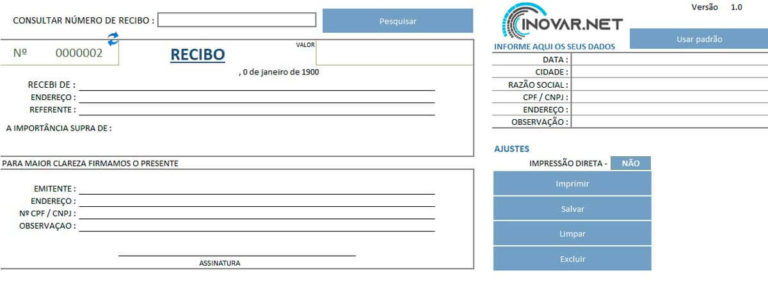 Planilha para Emissão de Recibos Grátis