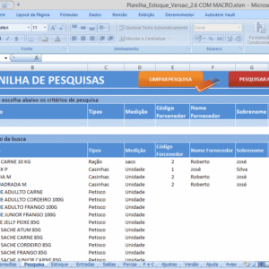 Planilha de Controle de Estoques Preço de chiclete
